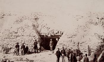 Members of the 54th Massachusetts Volunteer Infantry Regiment in Fort Wagner, Morris Island, S.C., after its capture Photograph